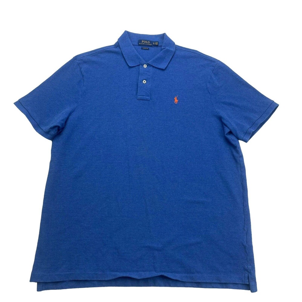 Polo Ralph Lauren Shirt Mens XL Blue Orange Logo Short Sleeve Classic Fit